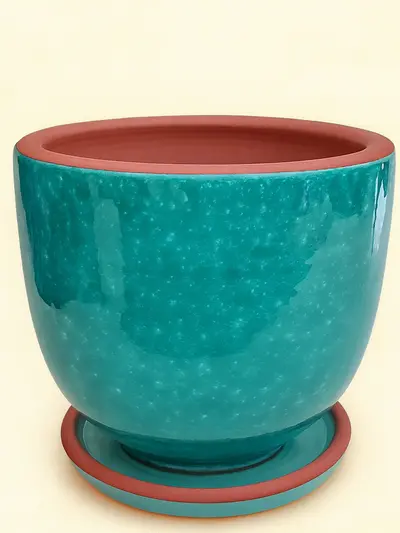 Turkuaz Desenli Sırlı No 6 Ø35cm -  Saksilar - Lalezar Botanik